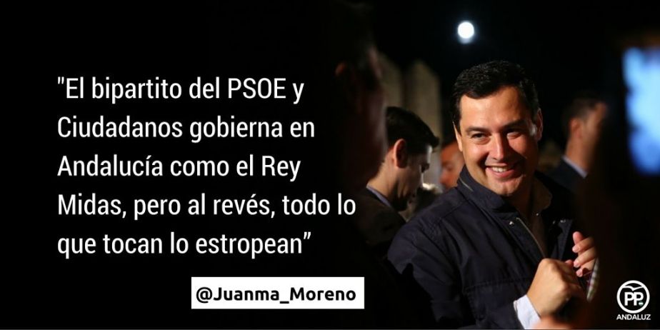 🔴 @Juanma_Moreno «El bipartito @Psoe y @CiudadanosCs gobierna como el Rey Midas, pero al revés, todo lo que tocan lo estropean»